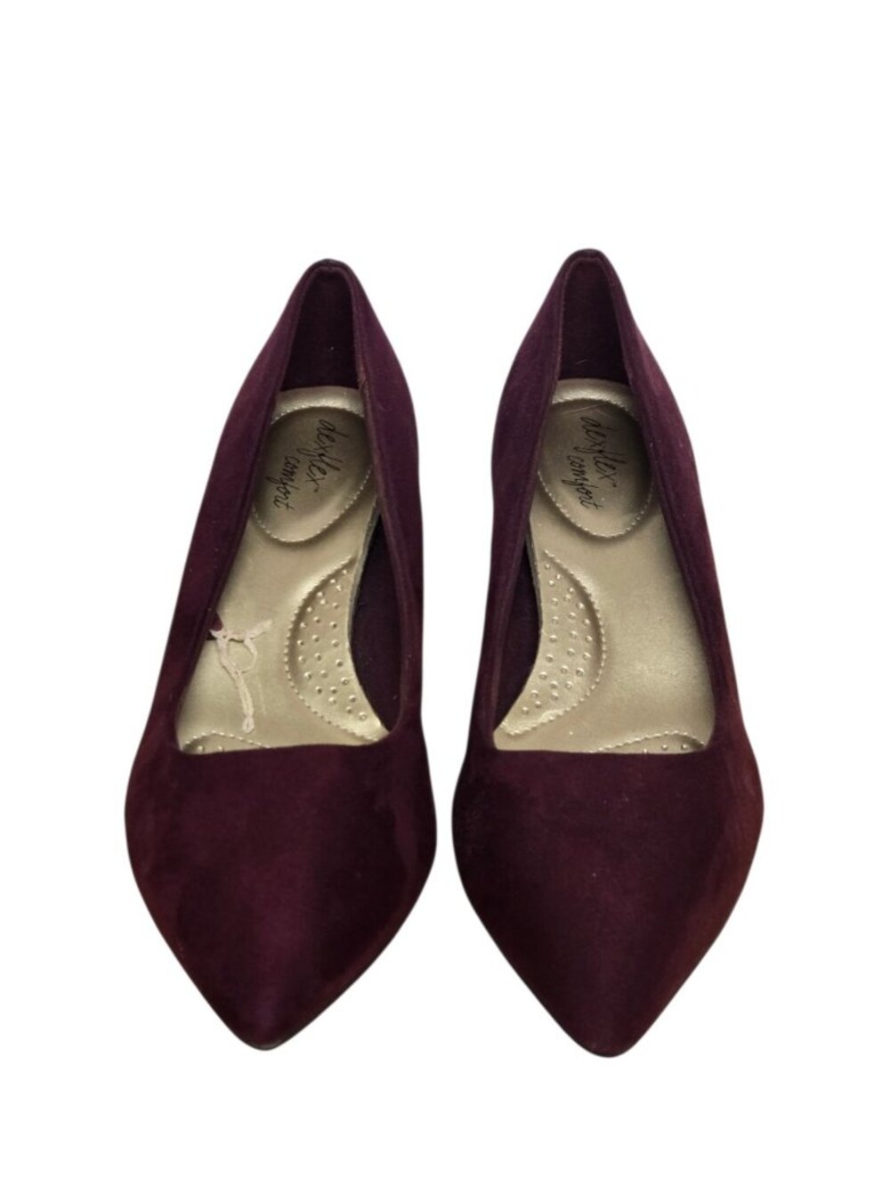Dexflex Comfort Shoes Burgandy Faux Suede Pointed Toe Kitten Heel Pumps Size 9.5